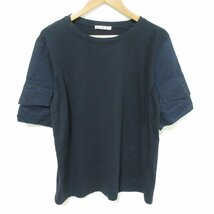 美品 MARNI マルニ 異素材 コットン×リネン スリーブポケット付き 半袖 Tシャツ カットソー サイズ42 ネイビー_画像1