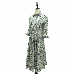 美品 19SS PRADA プラダ フラワー 花柄プリント コットンドレス フレアロングワンピース サイズ38S ブルー×ホワイト