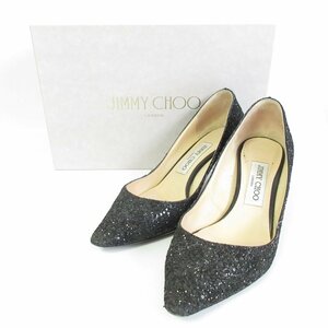 ほぼ美品 JIMMY CHOO ジミーチュウ グリッター ポインテッドトゥ パンプス 37 約24cm ブラック