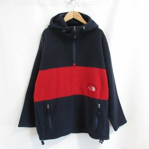 良品 THE NORTH FACE ノースフェイス ARMADILLA フーディ ハーフジップ フリースジャケット オーバーサイズ M レッド×ネイビー 073