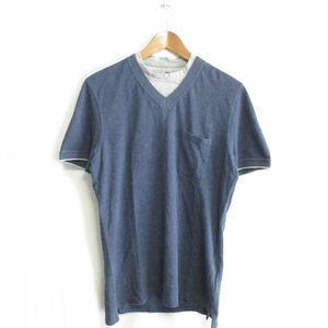 美品 BRUNELLO CUCINELLI ブルネロクチネリ 半袖 SLIM FIT レイヤード 胸ポケット Tシャツ カットソー S ブルー×グレー