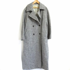 美品 18AW 23区 ニジュウサンク ヘリンボーン ツイード ロング丈 ダブルブレスト チェスターコート 大きいサイズ 42T グレー 073