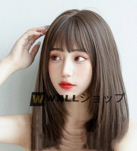 極美品★フルウィッグ 人毛 ウィッグ かつら セミロングストレート 髪型