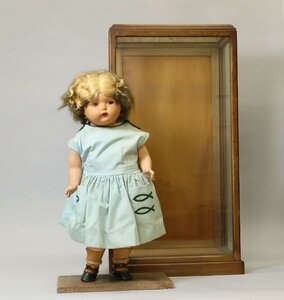 アメリカンヴィンテージドール 水色の服の少女 ケース付 スリープアイ アンティークドール 抱き人形 生き人形