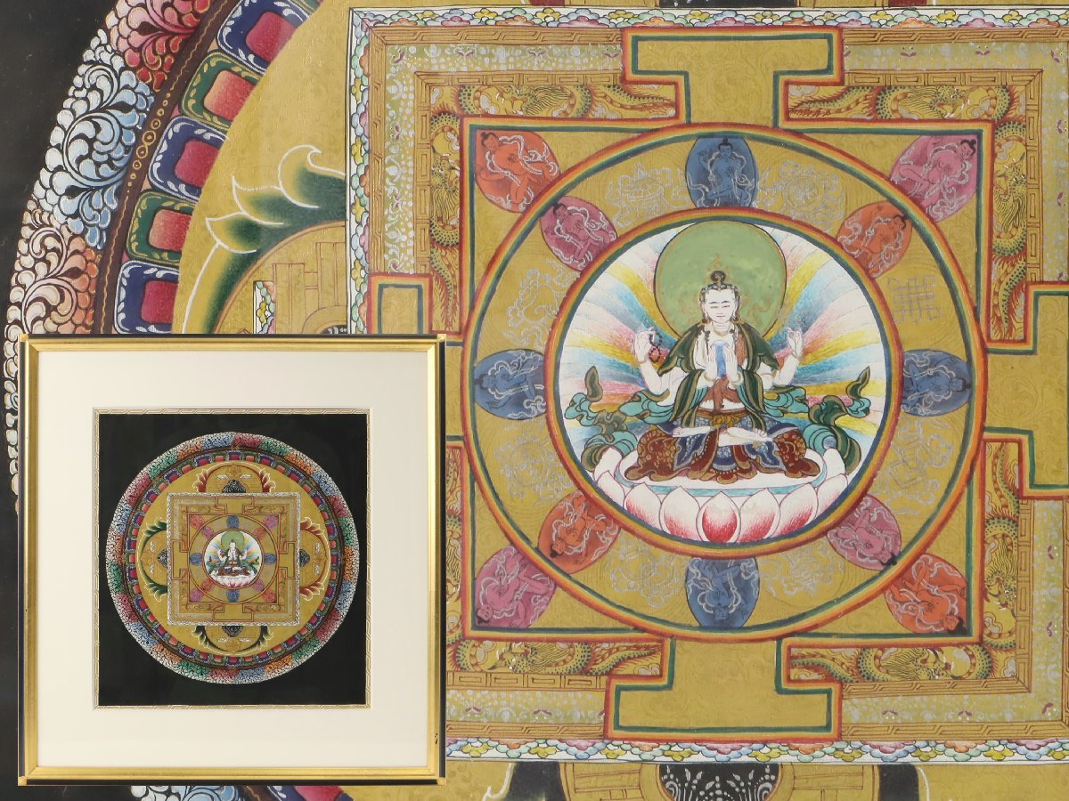 Mandala tibetano Thangka pintura en miniatura pintada a mano pintura budista arte budista enmarcado budismo esotérico 1, obra de arte, cuadro, otros