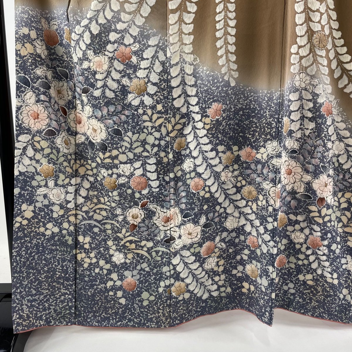 訪問着名品辻が花染め分け茶色袷身丈165cm 裄丈66cm M 正絹【中古