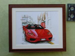 ■BOWイラスト額■フェラーリ360スパイダー■Ferrari額270■