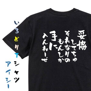 名言系半袖Tシャツ【妥協してちゃそれなりのもんしか手に入んねーぜ】おもしろTシャツ　黒色Tシャツ