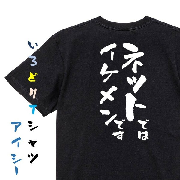 ネタ系半袖Tシャツ【ネットではイケメンです】おもしろTシャツ　黒色Tシャツ