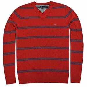 st-C887879510-946-L トミーヒルフィガー TOMMY HILFIGER ボーダー Vネック セーター ニット レッド/L