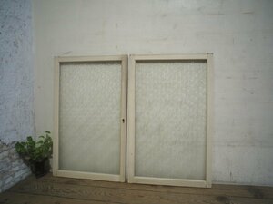 taL0841*(1)[H93cm×W58,5cm]×2 sheets * diamond glass. old tree frame sliding door * old fittings glass door sash window glass store furniture retro antique K under 