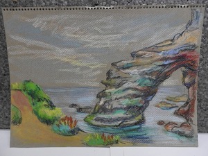 Art hand Auction T-74 ☆ Ryoko Takemura Pintura al pastel (hoja) Pintura de paisaje de Oki / Ex Takarazuka Revue Kaga Aoi (^00TK29B, Obra de arte, Cuadro, dibujo al pastel, Dibujo con crayón
