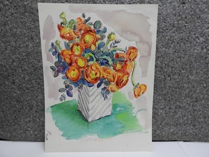 Art hand Auction S-60 ☆ Ryoko Takemura watercolor painting (sheet) Title unknown, still life, vase / former Takarazuka Revue Kaga Aoi (^00TK24B, Painting, watercolor, Still life