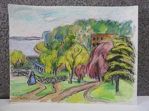 Art hand Auction S-19 ☆ Takemura Ryoko Pastel painting (sheet) 2002 5/21 Kiel Canal (Germany) / Former Takarazuka Revue Kaga Aoi (^00TK22C, Artwork, Painting, Pastel drawing, Crayon drawing