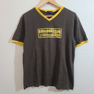 ☆23区HOMME/メンズ/Lサイズ/半袖Tシャツ/Vネック/カーキ/トップス/カットソー/プリントTシャツ