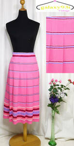  б/у одежда 70's 80's Showa Retro юбка в складку Vintage юбка в складку розовый . синий красный белый orange и т.п.. окантовка талия 65cm длина 71cm