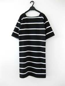  beautiful goods *agnes b. Agnes .-* One-piece *. minute sleeve * long height * border pattern * cotton *BLACK×WHITE*PARIS*