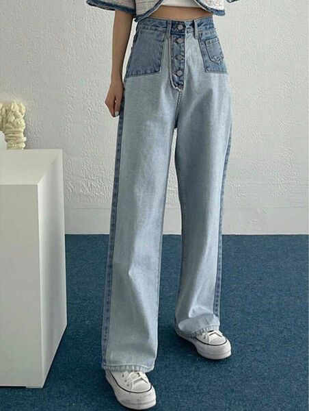 ストレートジーンズ　ジーンズ デニムパンツ　韓国パンツ　プラスサイズ