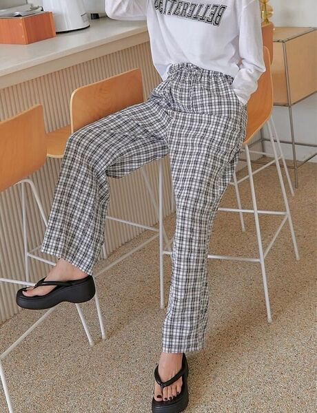 チェックパンツ ワイドパンツ 韓国パンツ ズボン 韓国パジャマ スラックス チェック柄