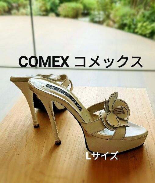 ◆本革・日本製◆COMEXコメックス14cmヒール美脚サンダルミュール◆厚底サンダルストームハイヒールピンヒールパンプス