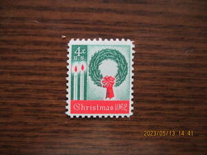 飾り輪とキャンドル　1種完　未使用　1962年　VF/NH　米国・アメリカ合衆国　クリスマス切手