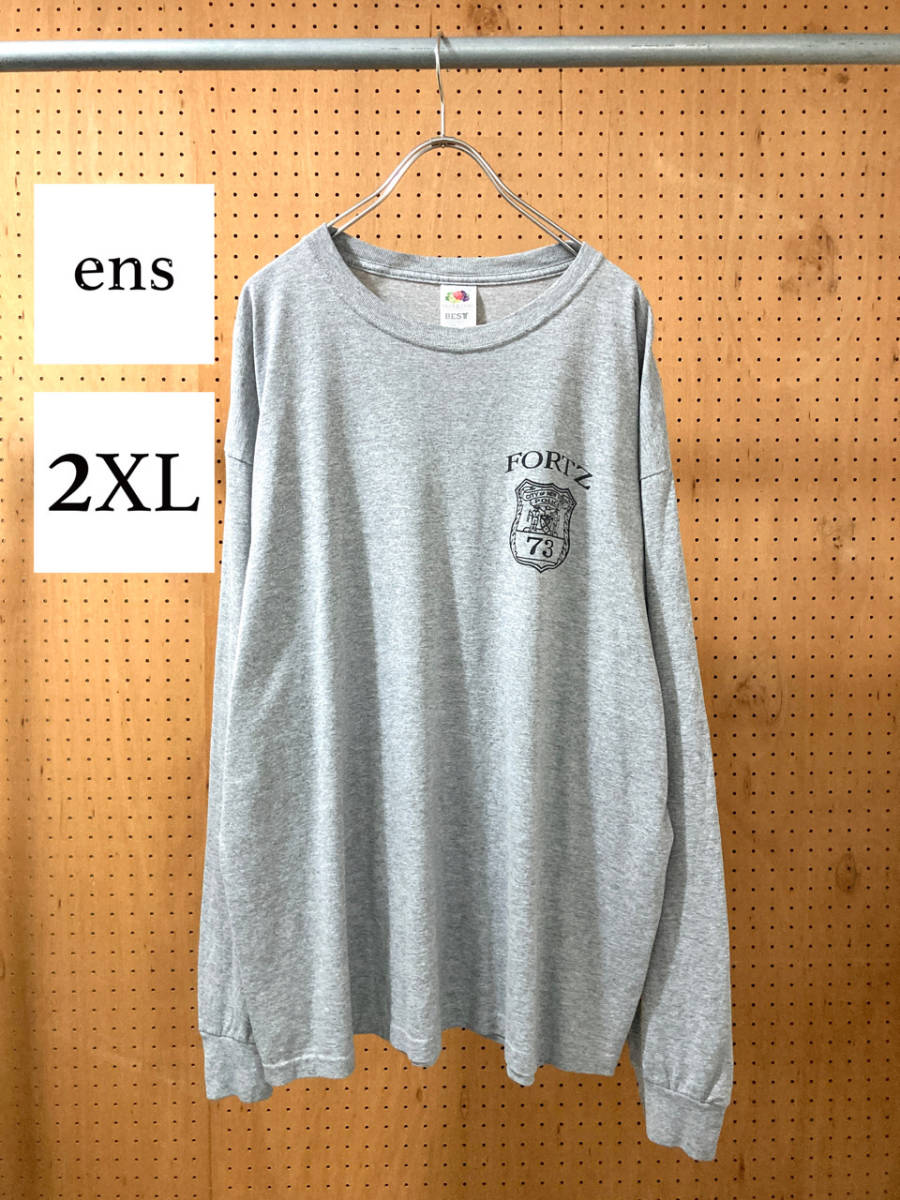 古着 フルーツオブザルーム プリント 長袖 Tシャツ グレー メンズ XXL