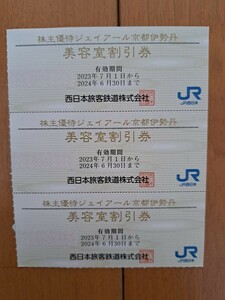 JR京都伊勢丹★美容室 割引券3枚★JR西日本★株主優待★2024/6/30迄★10％オフ★美容室TAYA★ズッソ キッズ ヘアー★クレドポー・ポーテ他