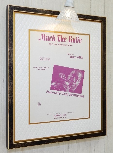 Louis Armstrong/Original Sheet Music Mack The Knife/1955/Louis Armstrong/Mack The Knife/Framed Sheet Music/Satchmo/Framed, music, Souvenir, Mementos, photograph
