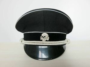【送料無料】WW2 ナチスドイツ軍 SS 親衛隊 将官制帽 ASS 制帽 帽章・銀白色チンコード・耳釦付 シルバー 銀色 パイピング 56～61cm