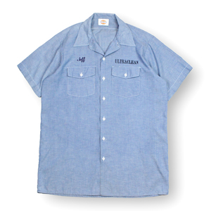 90s USA製 ディッキーズ シャンブレー ワークシャツ 企業ロゴ ネーム刺しゅう入り Lサイズ ビンテージ