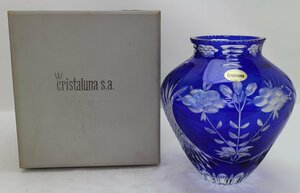 未使用 保管品 cristaluna s.a. カットグラス 花瓶 アルゼンチン ハンドメイド ハンドカット 花器 置物