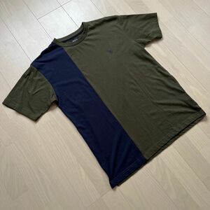 POLO ポロ　ワンポイント刺繍ロゴ　コットン　半袖Tシャツ　オリーブxネイビー　Ｌサイズ 送料無料