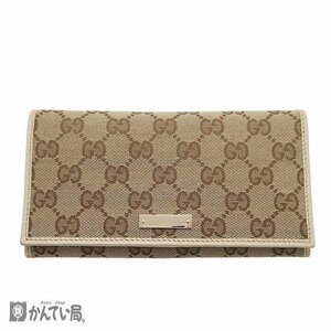 GUCCI グッチ 244946 二つ折り長財布 キャンバス ベージュ系 外箱 布袋有り スナップボタン開閉式 小銭入れ有り カード×6 ポケット×3