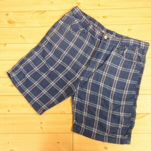 ◎Calvin Klein Jeans カルバンクライン ジーンズ◆レーヨン ハーフ / ショートパンツ ショーツ チェック柄◆メンズ 青系 W33サイズ◆P2128