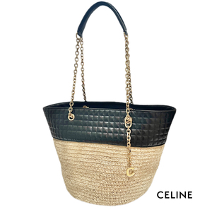 新品セリーヌ　ララフィア×革 Cチャーム かごバッグ　CELINE★