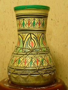★大サイズ★高さ３７ｃｍ 花瓶 花入 アンティーク 陶器 モロッコ 伝統工芸品 レトロ インテリア コレクション