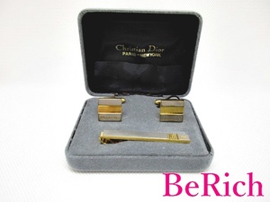  Christian Dior галстук булавка запонки комплект серебряный Gold металлизированный Logo кафф links [ б/у ]ba2264