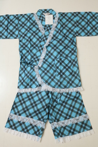  liquidation sale! last 2 point! blue 110[ new goods ] girl * race using check pattern cotton jinbei : girls Kids child size 