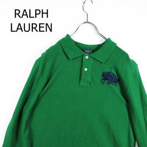 RALPH LAUREN ラルフローレン 長袖ポロシャツ グリーン XL 刺繍ロゴ ビッグロゴ 胸ロゴ 緑