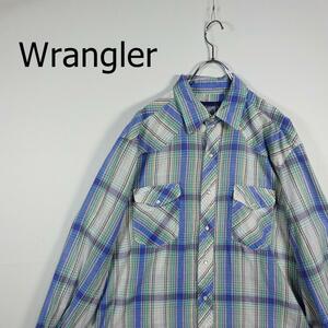 Wrangler ラングラー ウエスタンシャツ パープル グリーン チェック 胸ポケット 長袖 紫