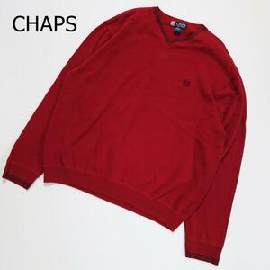 チャップス チルデンニット レッド XL Vネック 刺繍ロゴ マカオ製 赤 長袖