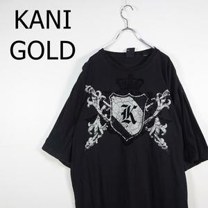 KANI GOLD 半袖Tシャツ XL ブラック シルバー ベロア 丸首 黒