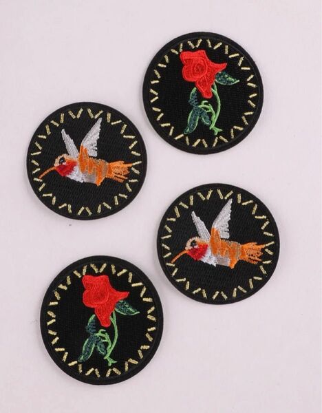 アイロン ワッペン 刺繍 バード ローズ
