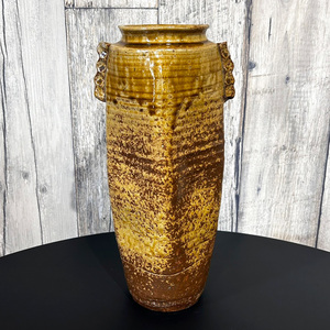 秘色 花瓶 壺 花器 フラワーベース 花入れ 大き目 自然 アート 陶芸 置物 インテリア オブジェ レトロ ブラウン 茶色 縦長