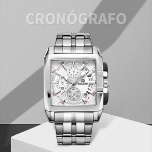 新作 メンズ腕時計 オマージュ サーフィン スーツ アナログ腕時計 ビジネスウォッチ 防水 カレンダー ステンレスホワイト E1896の画像2