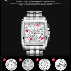 新作 メンズ腕時計 オマージュ サーフィン スーツ アナログ腕時計 ビジネスウォッチ 防水 カレンダー ステンレスホワイト E1896の画像5