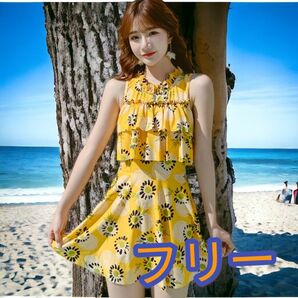 レディース 水着 ワンピース 2点セット かわいい ショートパンツ 黄色 紫 ガーリー 大人っぽい レース セパレート ☆ キッズ