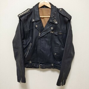 ビッグサイズ◎【Real Leather Jacket】スタッズ付 カスタム ダブル ライダース ジャケット 肉厚 牛革 黒 バイカー ロック 大きい LL/68jt 