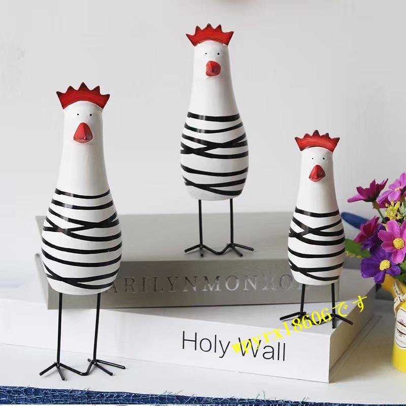 productos escandinavos, interior de animales, elegante, lindo objeto de pollo de madera, hecho a mano, pollo, grande, medio, pequeño, conjunto de 3, Accesorios de interior, ornamento, otros