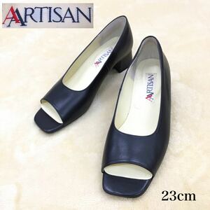 ARTISANaruchi The n pumps open tu leather shoes leather tea n key heel lady's size 23cm made in Japan 